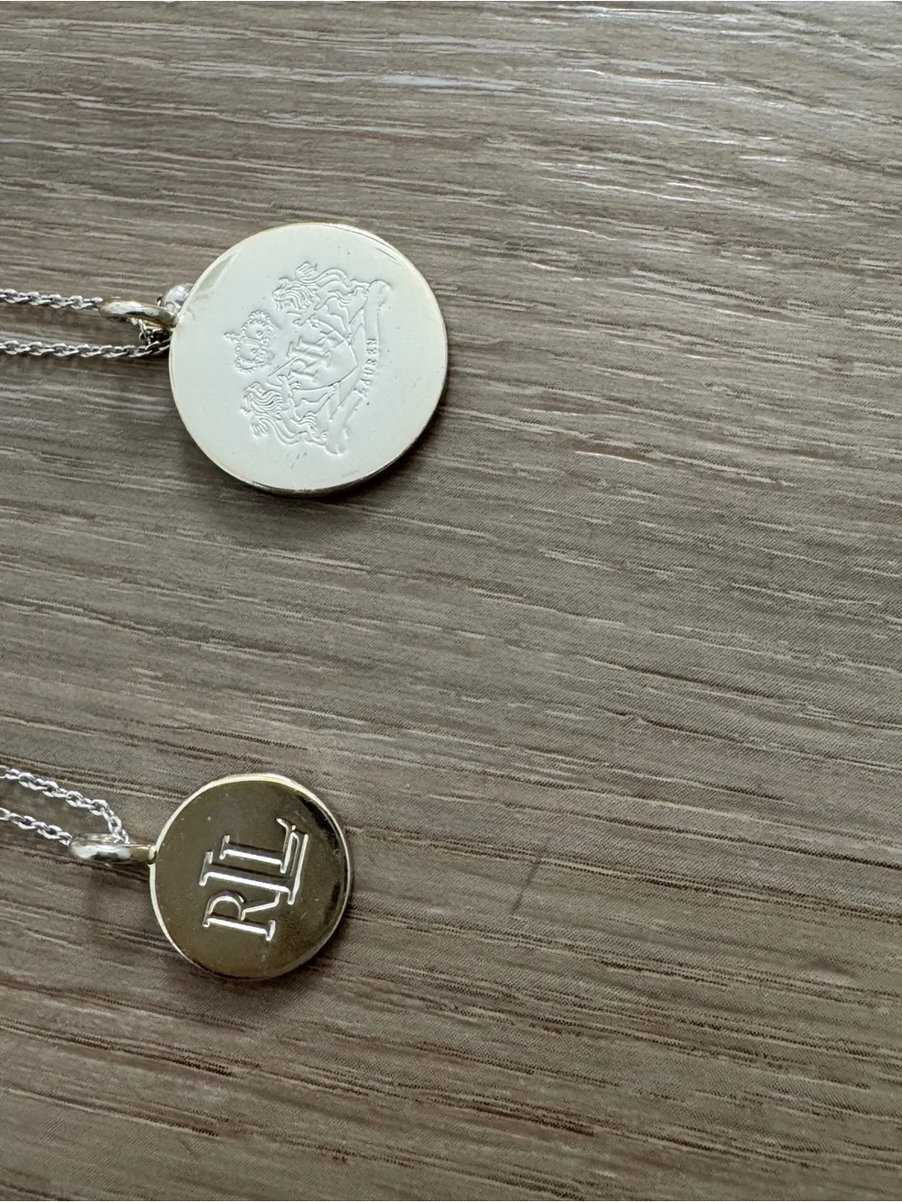 Lauren Ralph Lauren Silver Tone Engraved Logo Two-Row Pendant Necklace extender